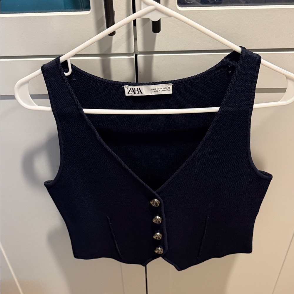 Zara Dark Blue Crop Top with Button Detail